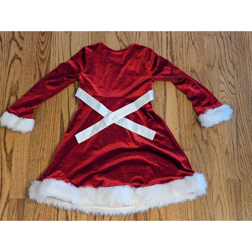 Bonnie Jean Girls Red Velvet Sequin Christmas Dress Faux Fur Trim Size 8